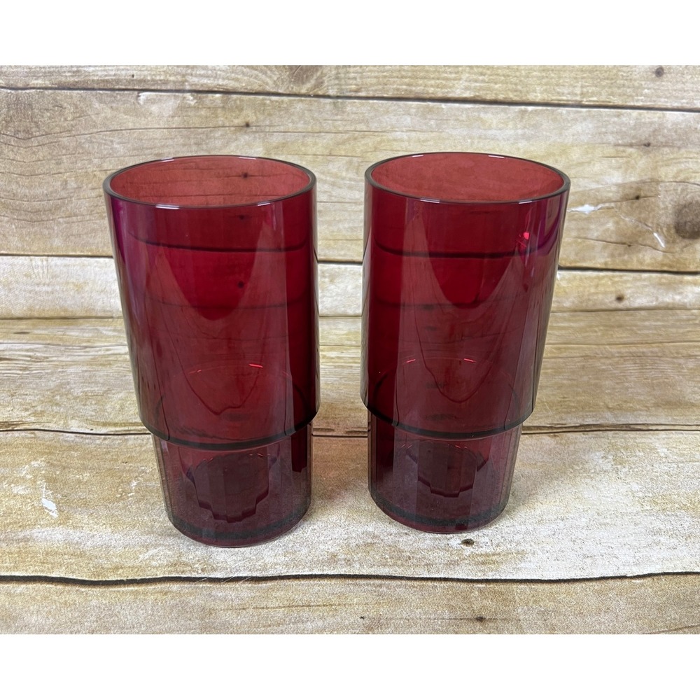 Tupperware Preludio Acrylic Stackable Tumbler 14 oz Cranberry Red 1673 Set of 2